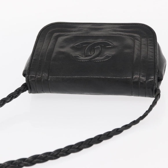 CHANEL Shoulder Bag Lamb Skin Black CC Auth ka1222