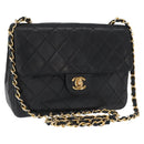 CHANEL Matelasse 20 Chain Shoulder Bag Lamb Skin Black Gold CC Auth ka1223SAV-1