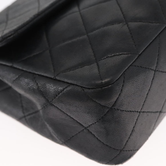 CHANEL Matelasse 20 Chain Shoulder Bag Lamb Skin Black Gold CC Auth ka1223SAV