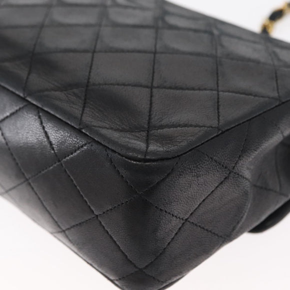 CHANEL Matelasse 20 Chain Shoulder Bag Lamb Skin Black Gold CC Auth ka1223SAV