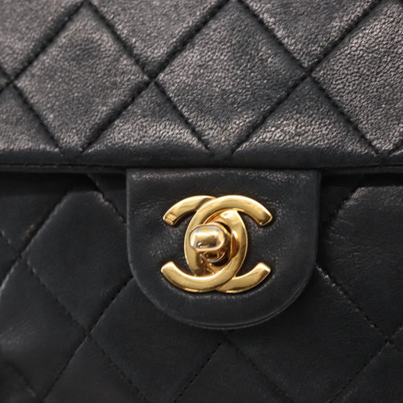 CHANEL Matelasse 20 Chain Shoulder Bag Lamb Skin Black Gold CC Auth ka1223SAV