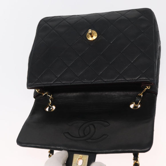 CHANEL Matelasse 20 Chain Shoulder Bag Lamb Skin Black Gold CC Auth ka1223SAV