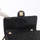 CHANEL Matelasse 20 Chain Shoulder Bag Lamb Skin Black Gold CC Auth ka1223SAV-20