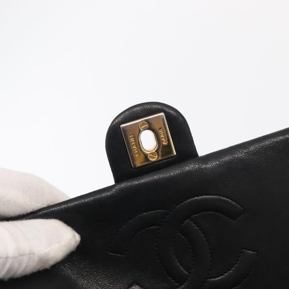 CHANEL Matelasse 20 Chain Shoulder Bag Lamb Skin Black Gold CC Auth ka1223SAV