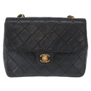 CHANEL Matelasse 20 Chain Shoulder Bag Lamb Skin Black Gold CC Auth ka1223SAV-13