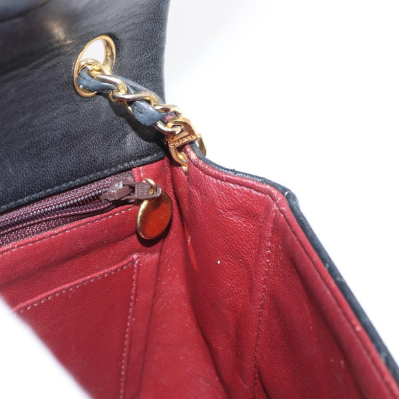 CHANEL Matelasse 20 Chain Shoulder Bag Lamb Skin Black Gold CC Auth ka1223SAV