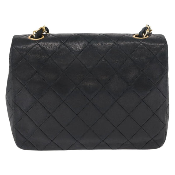 CHANEL Matelasse 20 Chain Shoulder Bag Lamb Skin Black Gold CC Auth ka1223SAV