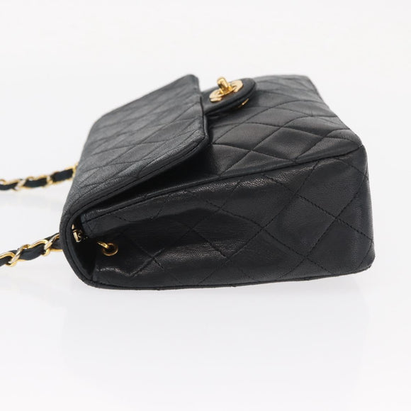 CHANEL Matelasse 20 Chain Shoulder Bag Lamb Skin Black Gold CC Auth ka1223SAV