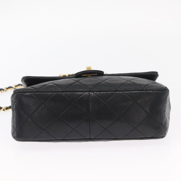 CHANEL Matelasse 20 Chain Shoulder Bag Lamb Skin Black Gold CC Auth ka1223SAV