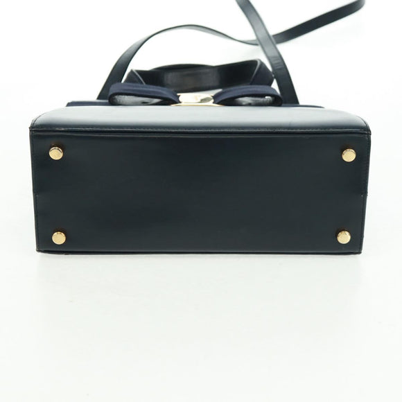 Salvatore Ferragamo Vala Hand Bag Leather 2way Navy Gold Auth ka1224