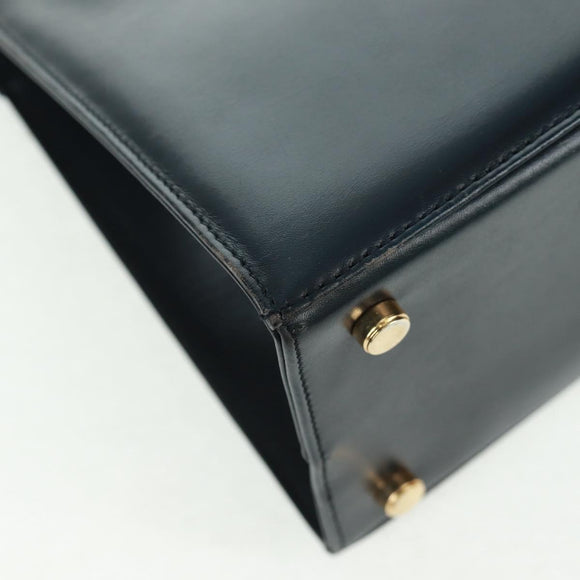 Salvatore Ferragamo Vala Hand Bag Leather 2way Navy Gold Auth ka1224