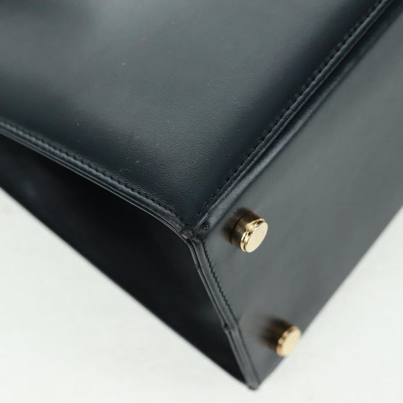 Salvatore Ferragamo Vala Hand Bag Leather 2way Navy Gold Auth ka1224