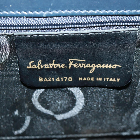 Salvatore Ferragamo Vala Hand Bag Leather 2way Navy Gold Auth ka1224