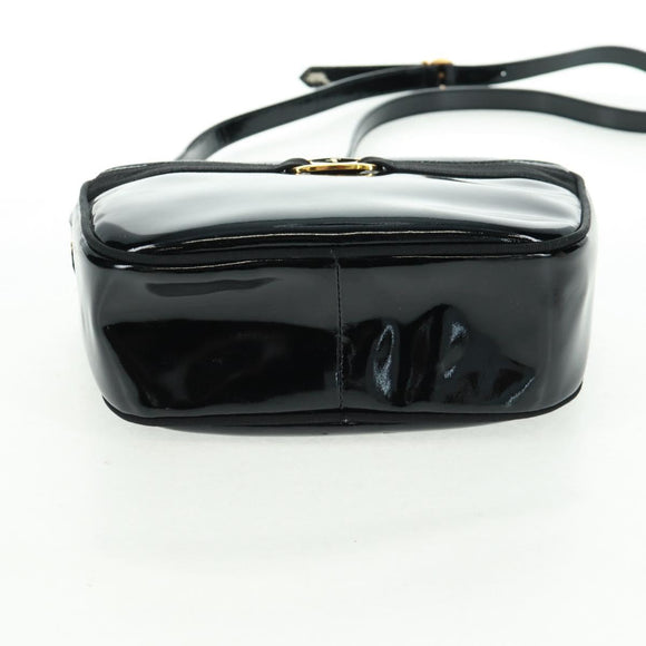 Salvatore Ferragamo Shoulder Bag Patent leather Black Gold Auth ka1226
