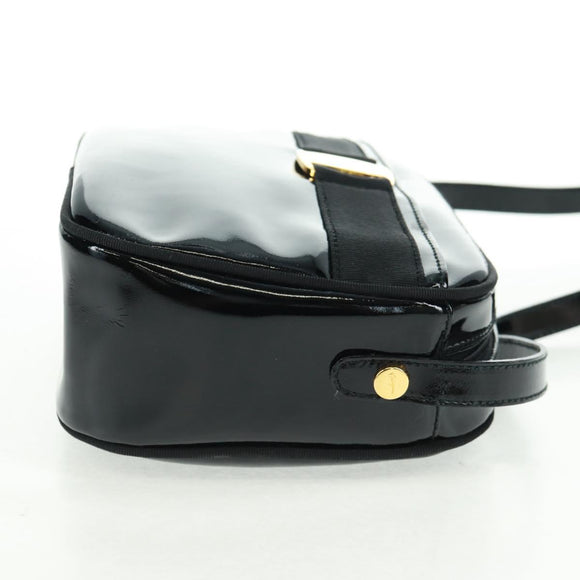 Salvatore Ferragamo Shoulder Bag Patent leather Black Gold Auth ka1226