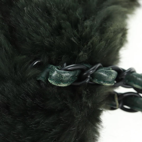 CHANEL Chain Tote Bag Leather Fur Green CC Auth ka1228