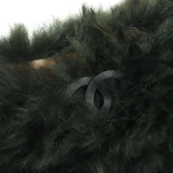 CHANEL Chain Tote Bag Leather Fur Green CC Auth ka1228