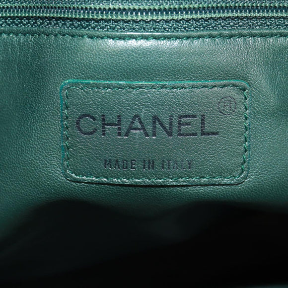 CHANEL Chain Tote Bag Leather Fur Green CC Auth ka1228