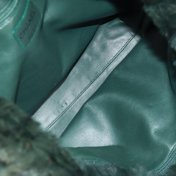 CHANEL Chain Tote Bag Leather Fur Green CC Auth ka1228
