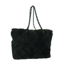 CHANEL Chain Tote Bag Leather Fur Green CC Auth ka1228-1
