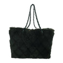 CHANEL Chain Tote Bag Leather Fur Green CC Auth ka1228-13