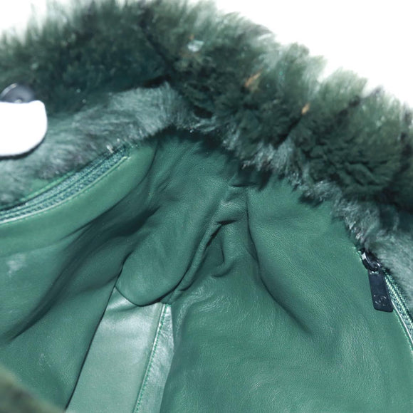 CHANEL Chain Tote Bag Leather Fur Green CC Auth ka1228