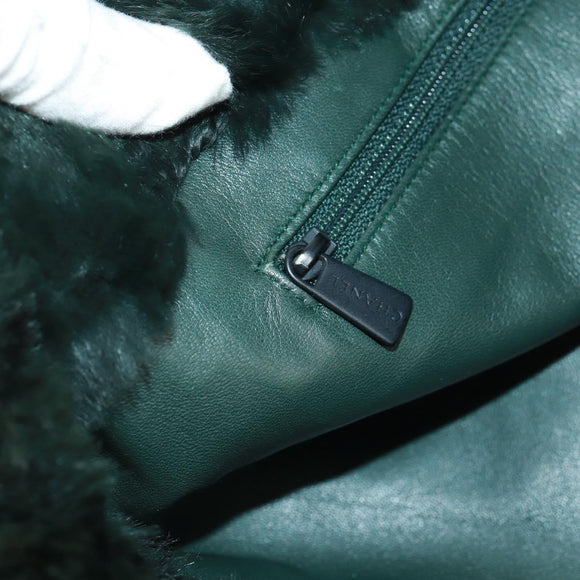 CHANEL Chain Tote Bag Leather Fur Green CC Auth ka1228