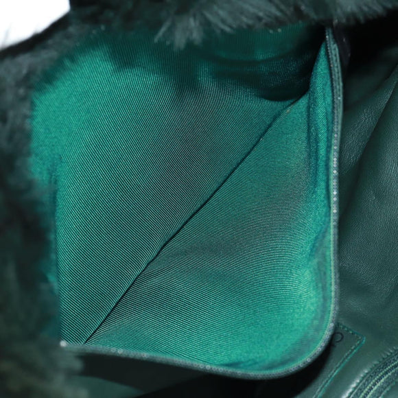 CHANEL Chain Tote Bag Leather Fur Green CC Auth ka1228
