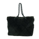 CHANEL Chain Tote Bag Leather Fur Green CC Auth ka1228-2