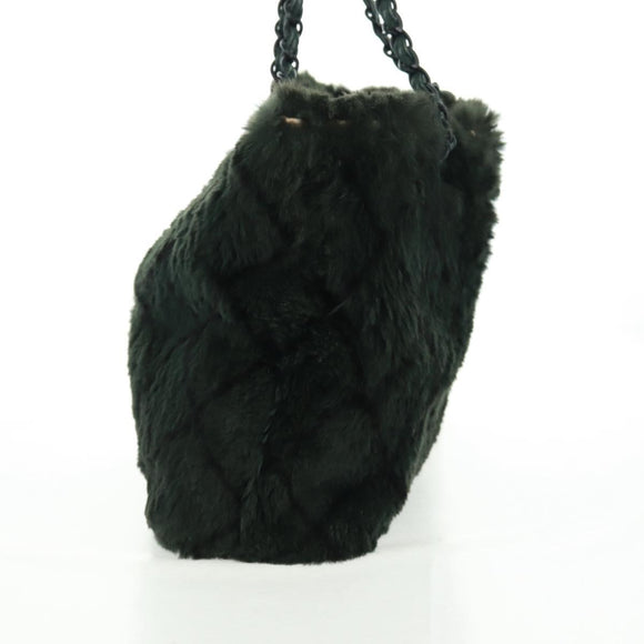 CHANEL Chain Tote Bag Leather Fur Green CC Auth ka1228