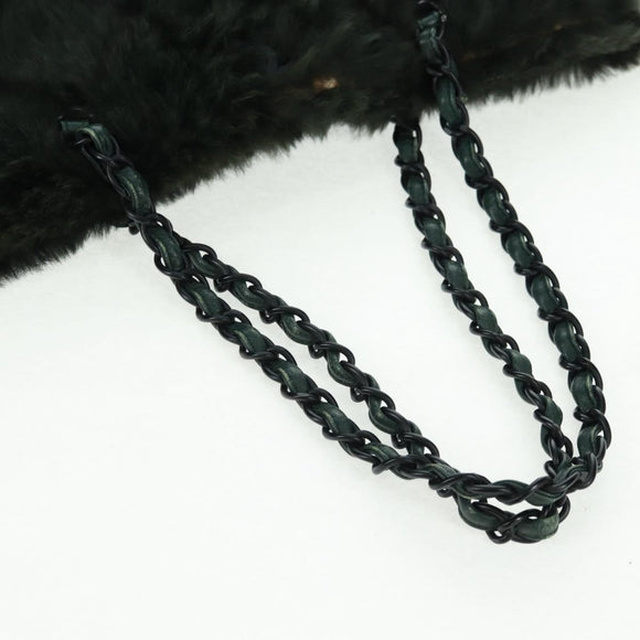 CHANEL Chain Tote Bag Leather Fur Green CC Auth ka1228