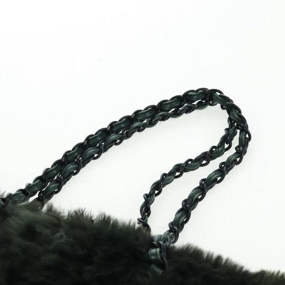 CHANEL Chain Tote Bag Leather Fur Green CC Auth ka1228
