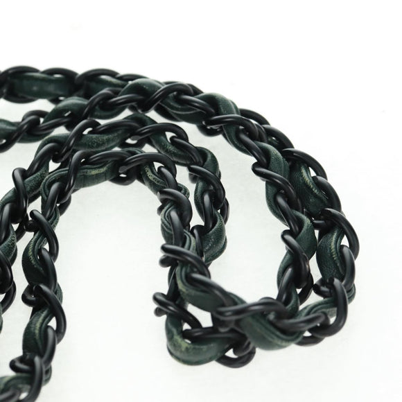 CHANEL Chain Tote Bag Leather Fur Green CC Auth ka1228