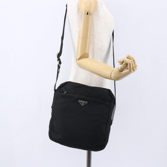 PRADA Shoulder Bag Nylon Black Silver Auth ka123