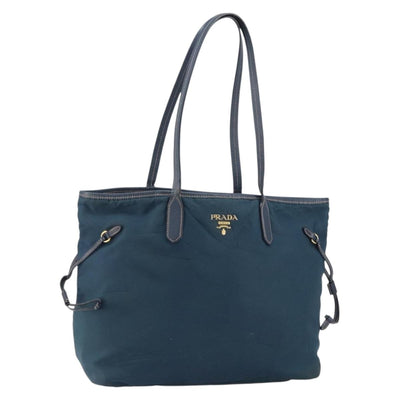PRADA Tote Bag Nylon Navy Gold Auth ka1232