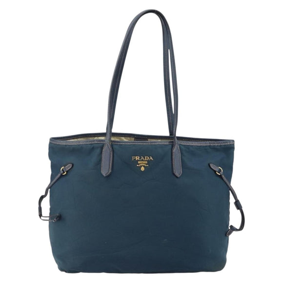 PRADA Tote Bag Nylon Navy Gold Auth ka1232