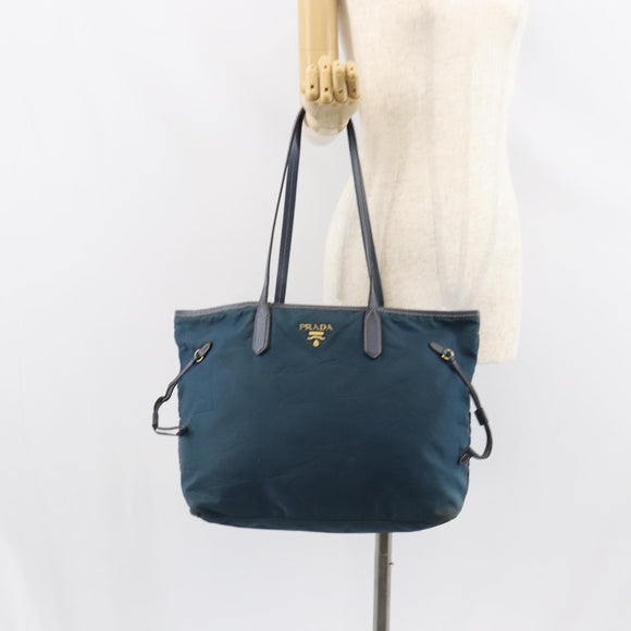 PRADA Tote Bag Nylon Navy Gold Auth ka1232