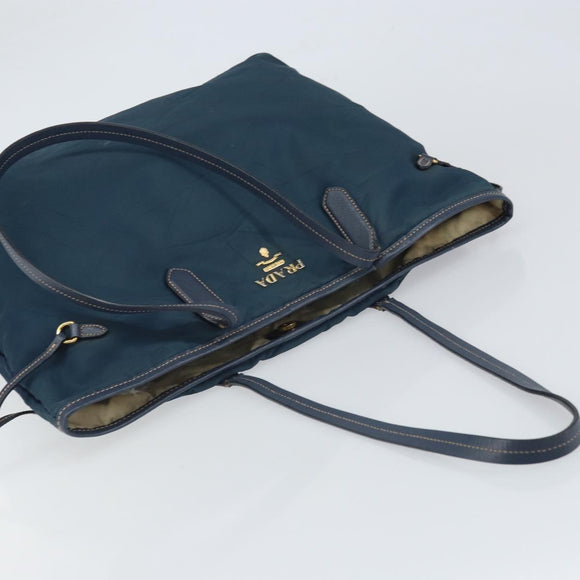 PRADA Tote Bag Nylon Navy Gold Auth ka1232