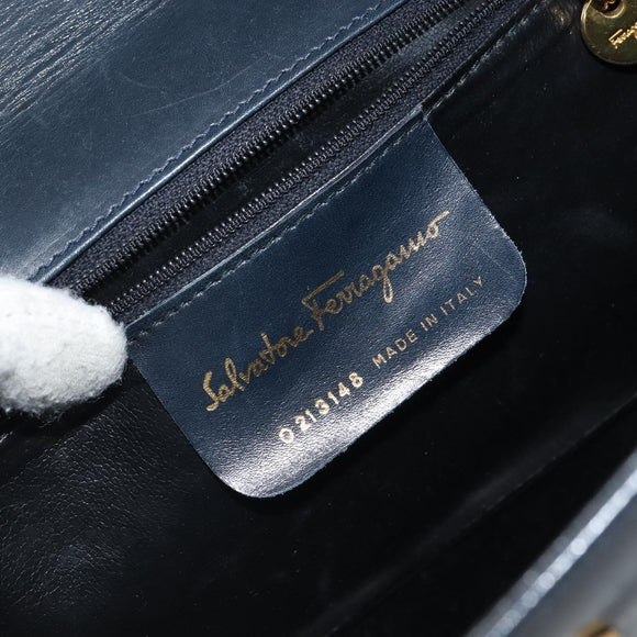 Salvatore Ferragamo Shoulder Bag Leather Navy Gold Auth ka1235