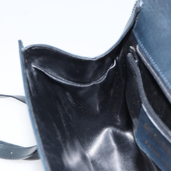 Salvatore Ferragamo Shoulder Bag Leather Navy Gold Auth ka1235