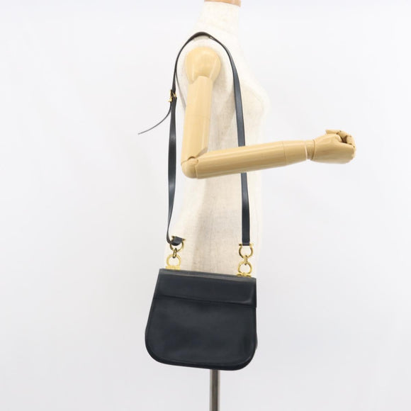 Salvatore Ferragamo Shoulder Bag Leather Navy Gold Auth ka1235