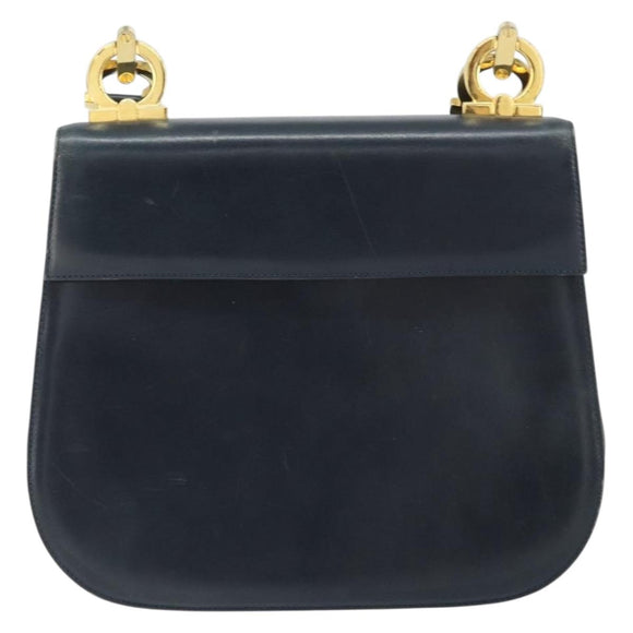 Salvatore Ferragamo Shoulder Bag Leather Navy Gold Auth ka1235