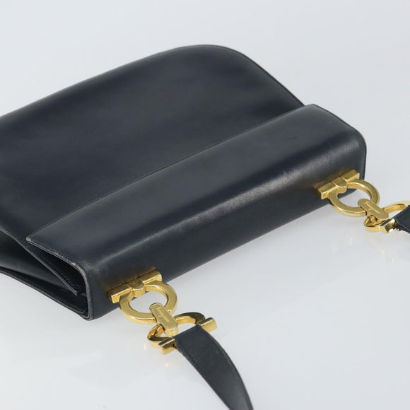 Salvatore Ferragamo Shoulder Bag Leather Navy Gold Auth ka1235
