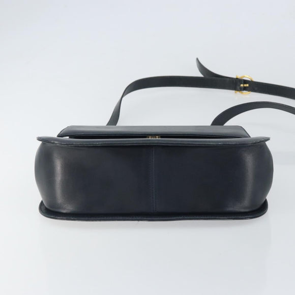Salvatore Ferragamo Shoulder Bag Leather Navy Gold Auth ka1235