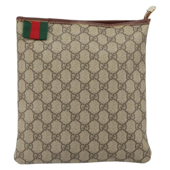 GUCCI GG Supreme Web Sherry Line Shoulder Bag PVC Beige Gold 246413 Auth ka1238