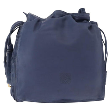 LOEWE Anagram Shoulder Bag Leather Blue Gold Auth ka124