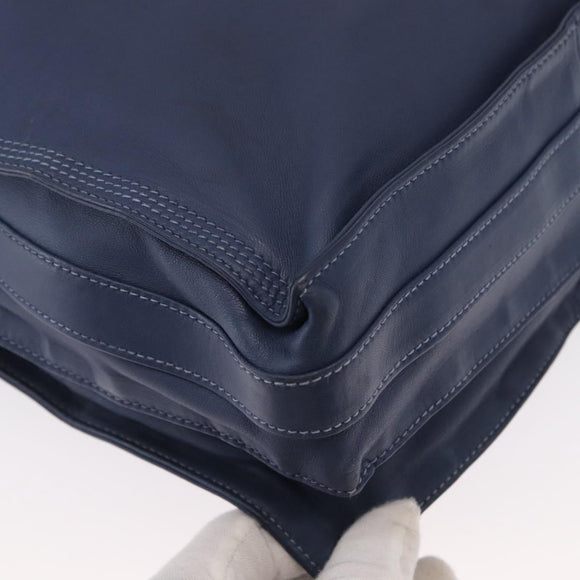 LOEWE Anagram Shoulder Bag Leather Blue Gold Auth ka124