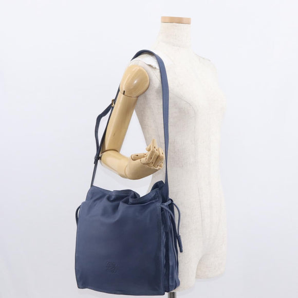 LOEWE Anagram Shoulder Bag Leather Blue Gold Auth ka124