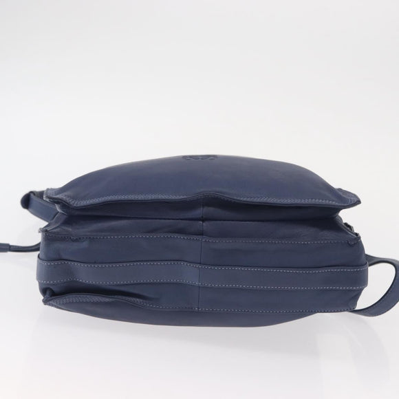 LOEWE Anagram Shoulder Bag Leather Blue Gold Auth ka124