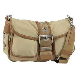 PRADA Shoulder Bag Nylon Beige Silver Auth ka1242